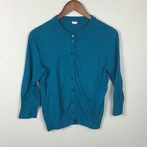 J.crew jcrew Jackie cardigan sweater cotton crewneck 3/4 sleeve teal blue Large